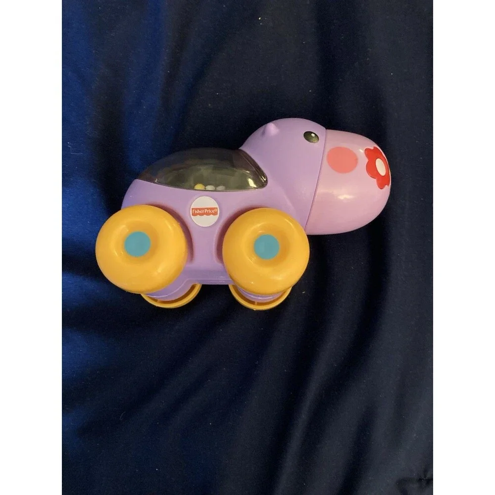 Fisher-Price Poppity Pop Purple Hippo Roller Car Baby Toy Popper Hippopotamus